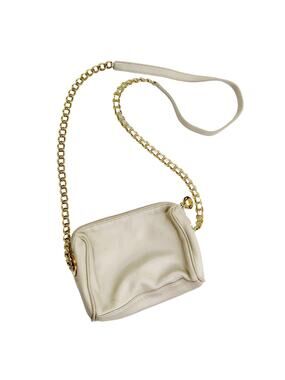 Nine West Cream Leather Square Crossbody Bag with Gold Chain